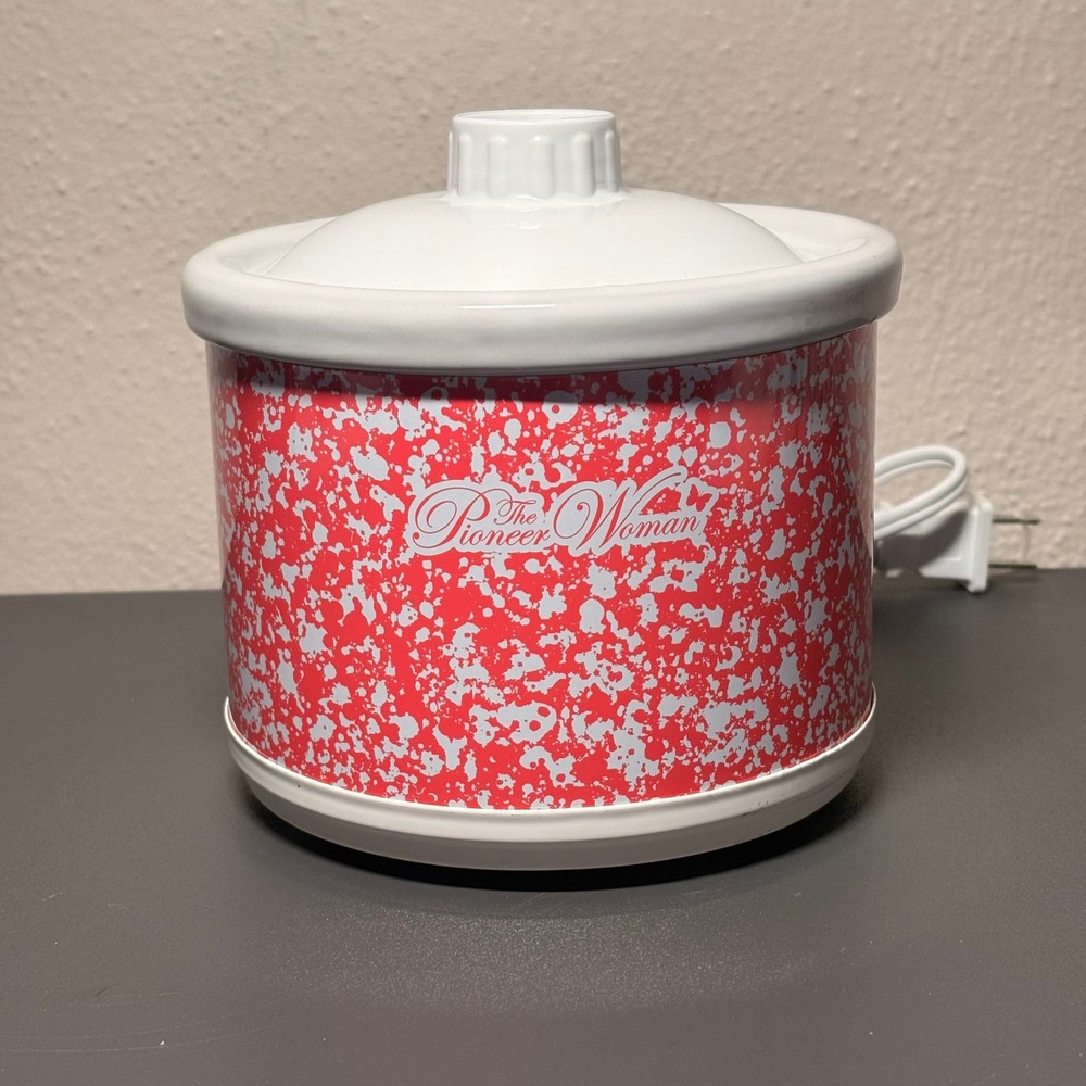 The Pioneer Woman Mini Slow Cooker Red White Speckled Good 0.65 Quart Dip Warmer